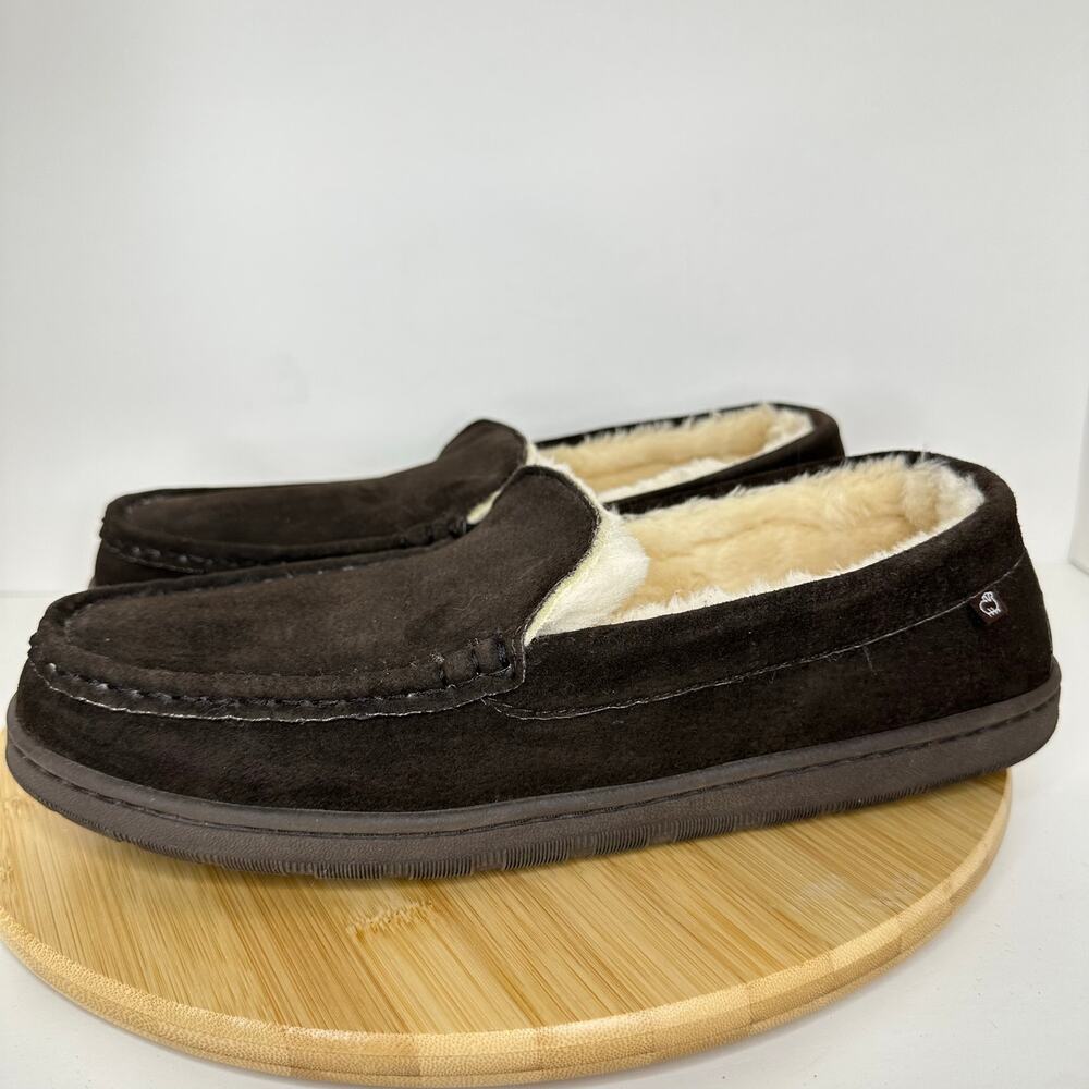LAMO Harrison Suede Moccasin Slipper Fur Lined Brown Leather Mens Size 12 NEW - Picture 3 of 7